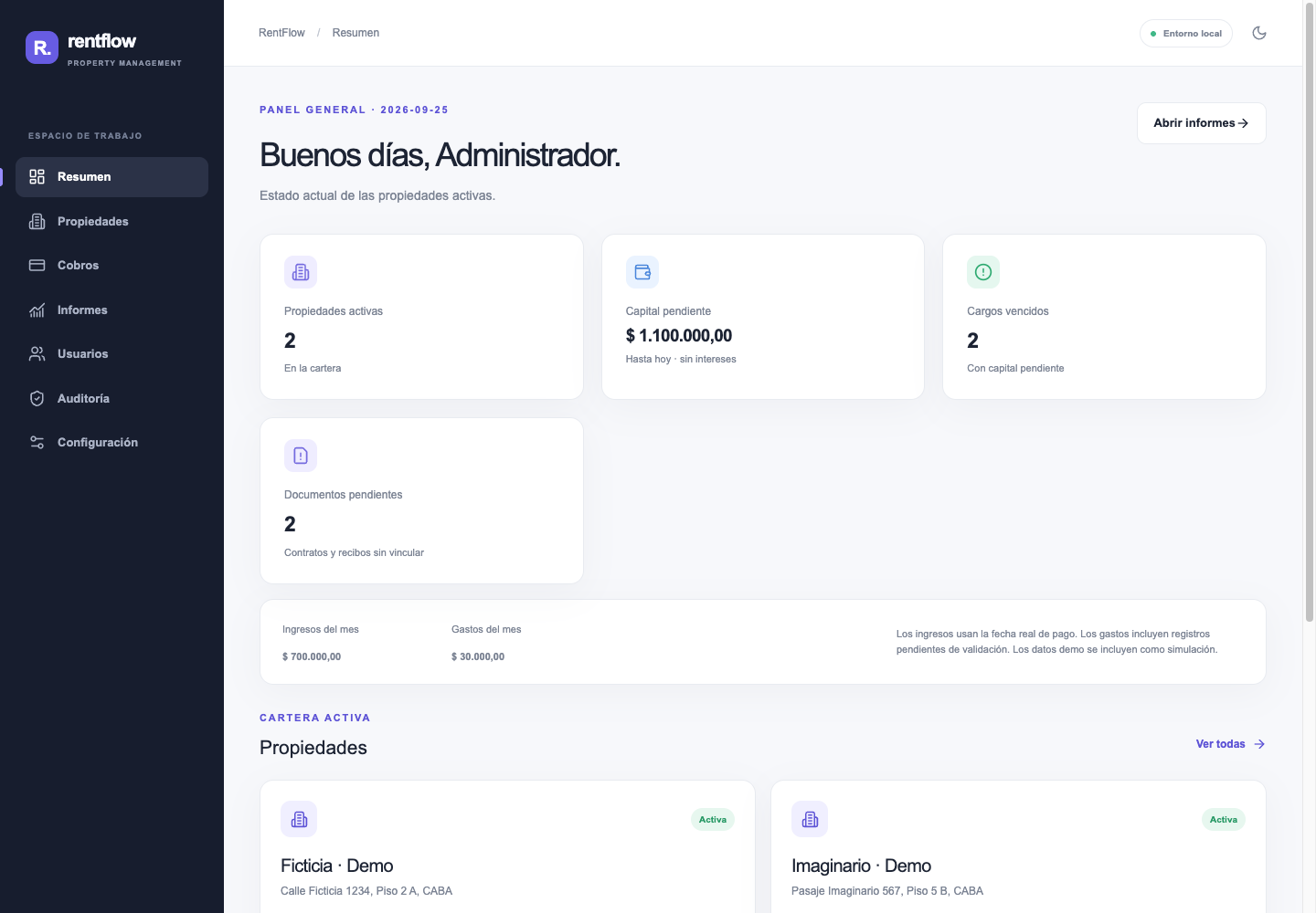 Vista del producto RentFlow